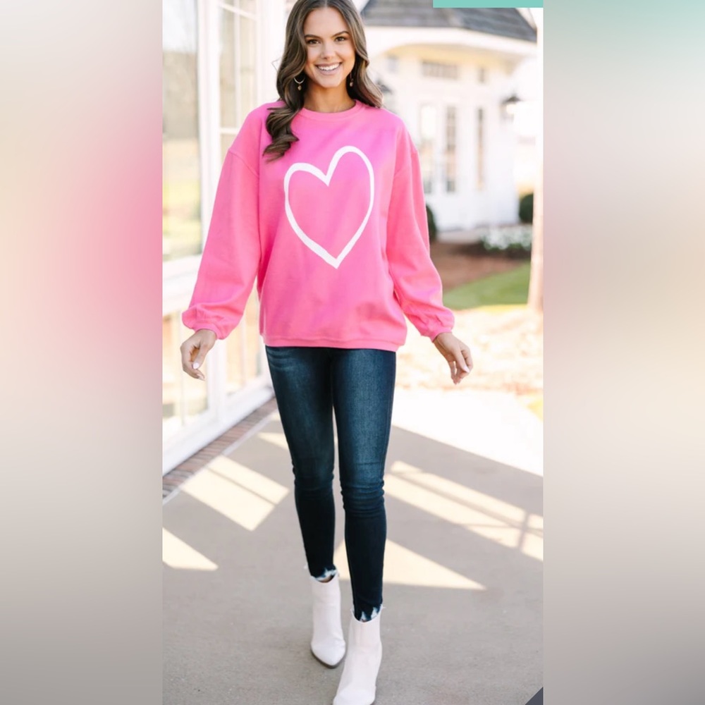 Shop The Mint Adorable Pink Corded Heart Sweatshirt Crew Neck Pullover XL